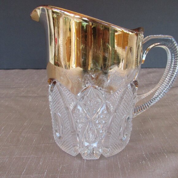 Antique EAPG Duncan Miller pitcher Sunshine clear gold trim 5" high - Picture 2 of 6